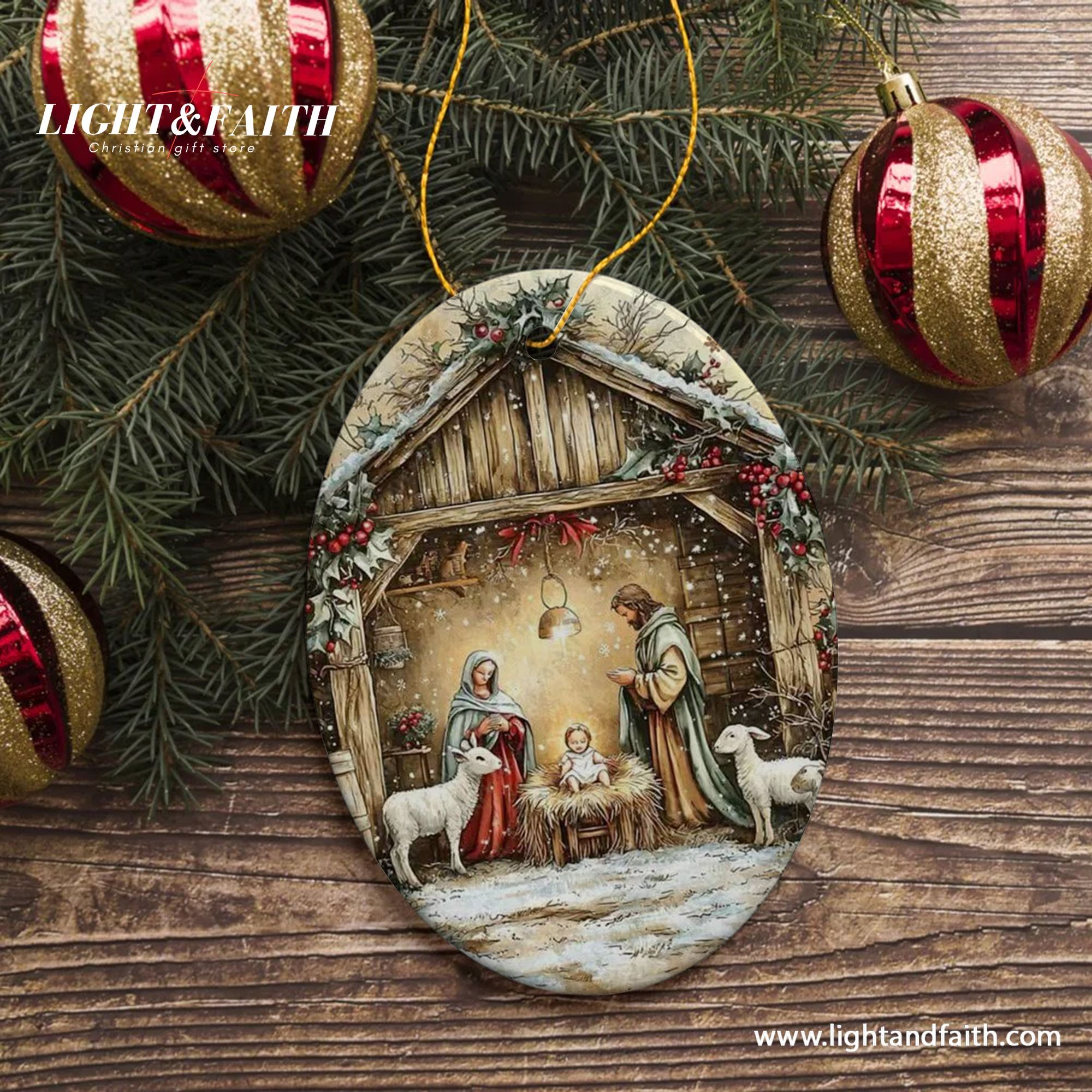 Holy Family Christmas Ornament, Nativity Scene Ornament with Mary Joseph and Baby Jesus, Christian Holiday Decoration, Religious Xmas Tree Decor DCLAF36